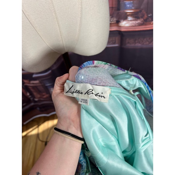 Vintage Lilly Rubin USA Made Sequin Tiered Floral Dress Size 6 - Picture 10 of 12